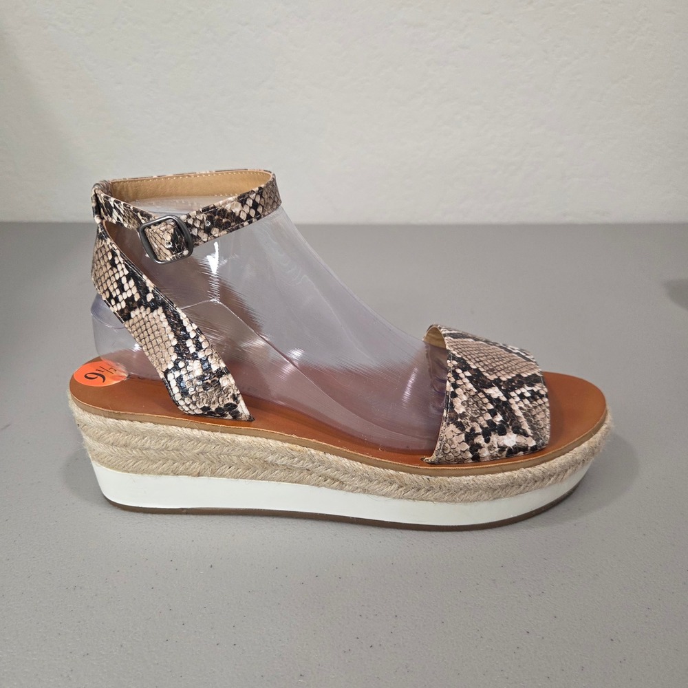 Lucky Brand Jeneka Brown Snake Print Espadrille Platform Sandal 9.5 Ankle Strap